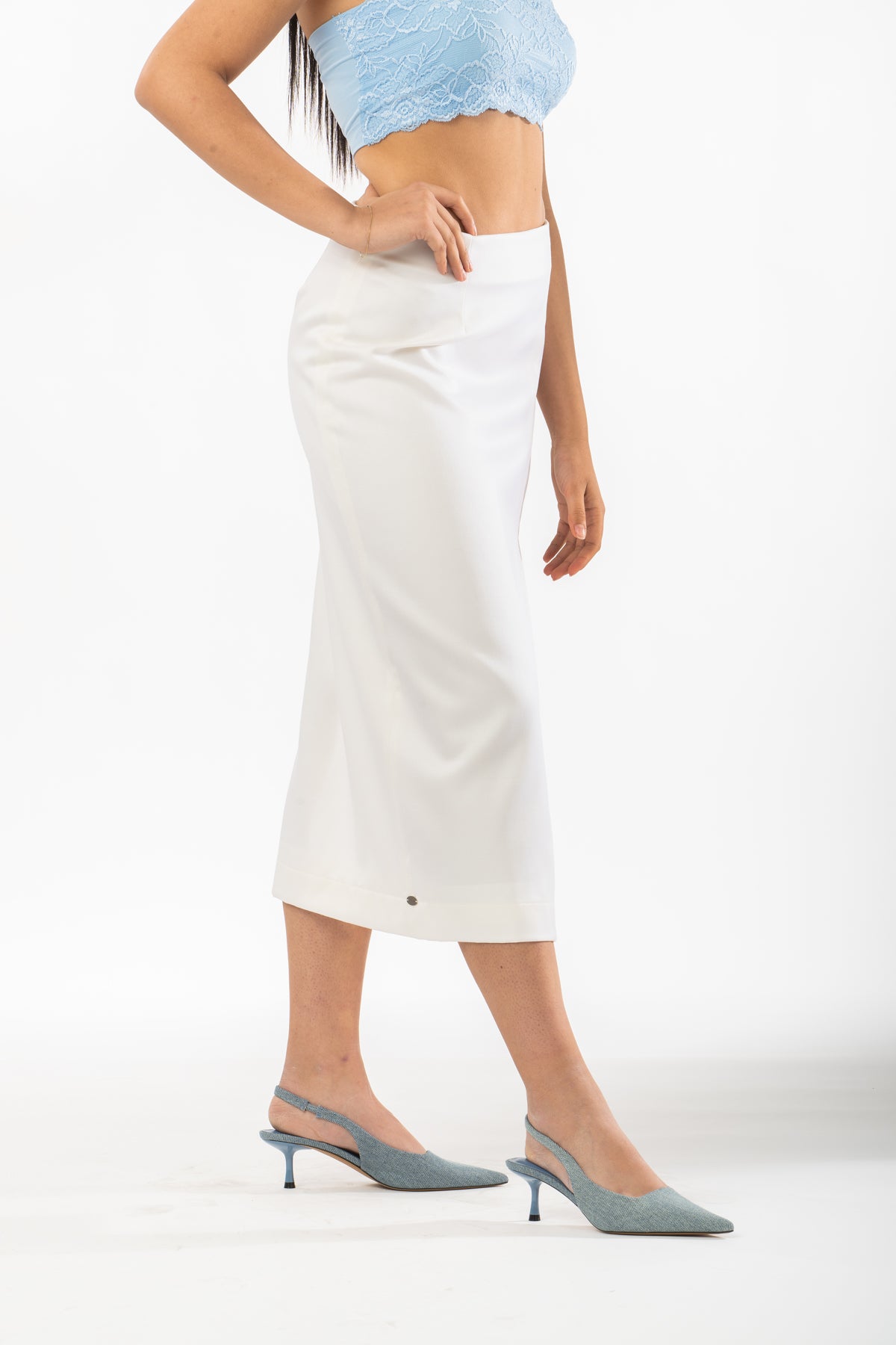 White Silk Longuette Pencil Skirt