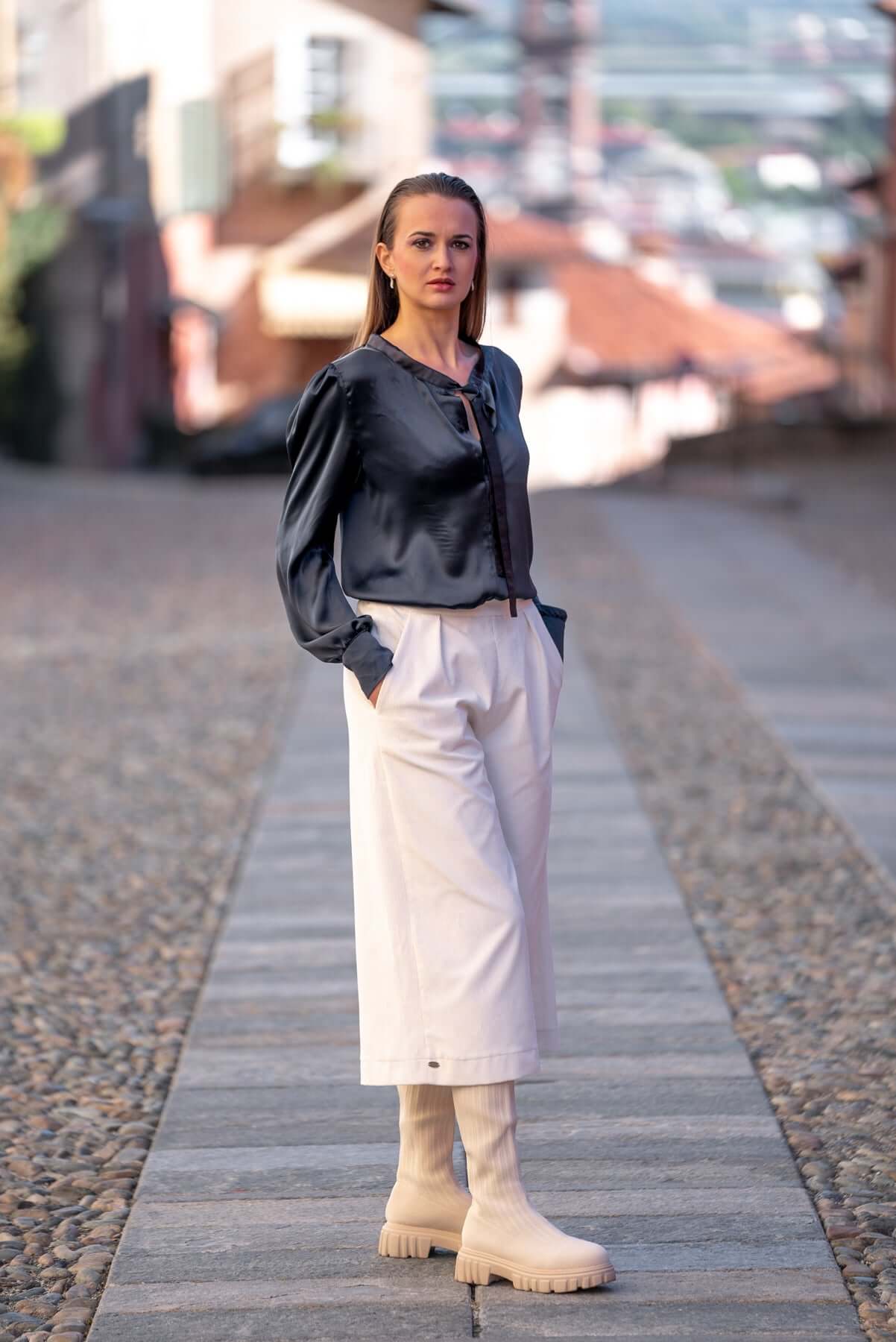 White silk palazzo on sale pants